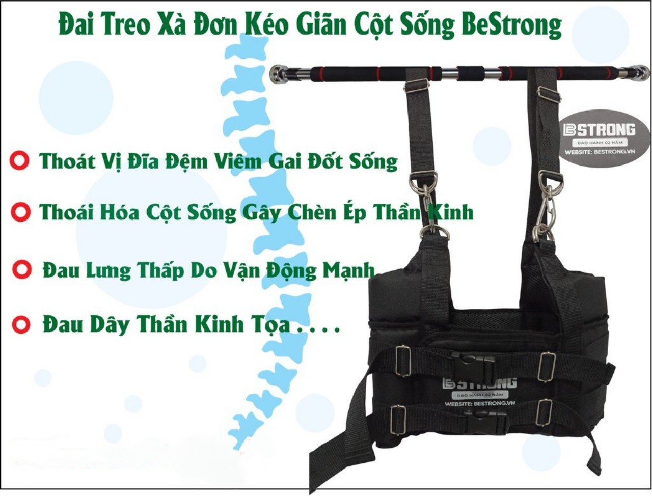 Đai Kéo Giãn Cột Sống Treo Xà - Đai Cải Tiến Móc Sắt Cho Người Thoát Vị, Thoái Hóa, Đau Lưng