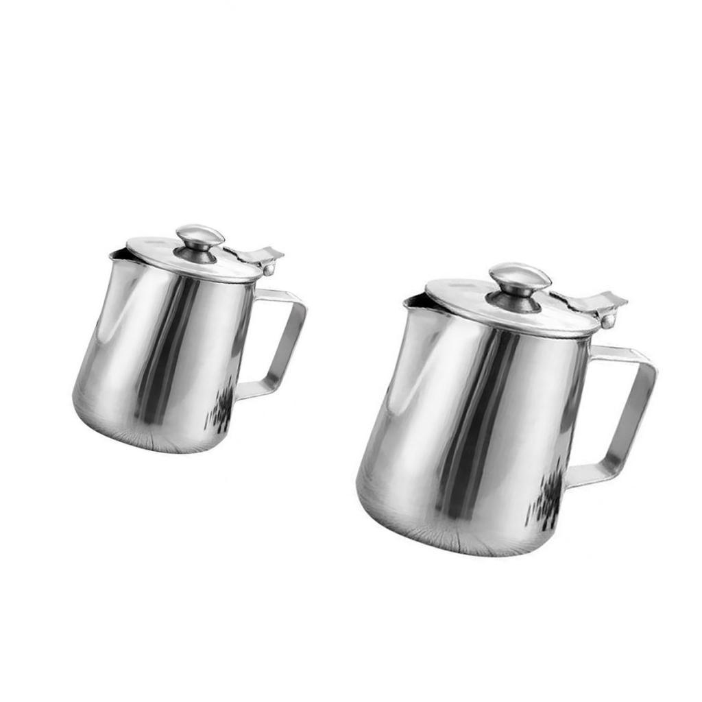 Stainless Coffee Pitcher Milk Frothing Jug Art Making 350ml+1L with Lid