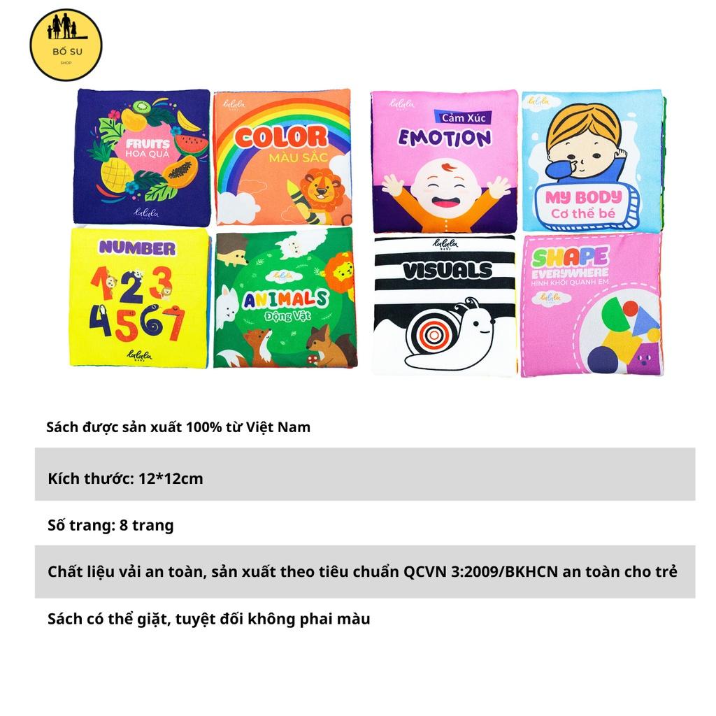 Sách vải cho bé sơ sinh 6 tháng 1 tuổi song ngữ Lalala Baby chủ đề động vật hoa quả màu sắc 12x12 cm