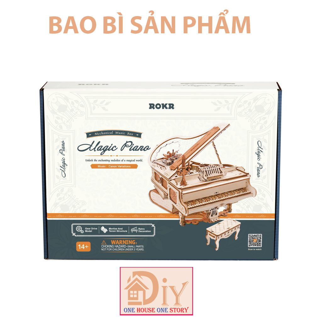 [Bản tiếng Anh]Hộp nhạc gỗ DIY - Đàn cơ động học Robotime ROKR Piano DIY Music Box 3D Wooden AMK81 tự lắp ráp bằng gỗ