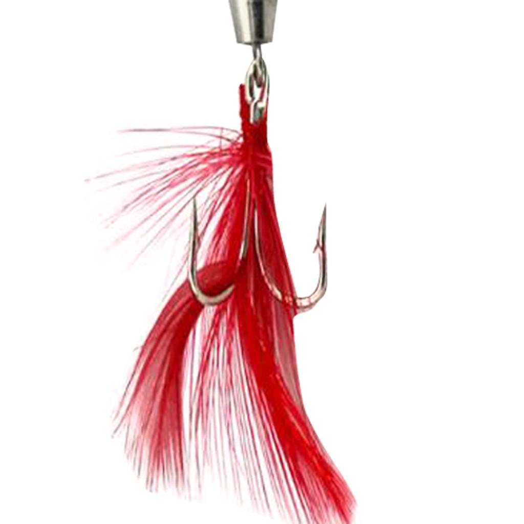 Spoon Fishing Lure Hard Metal Lure Spinnerbait Crankbait with Treble Hooks Bright Red Artificial Feathers