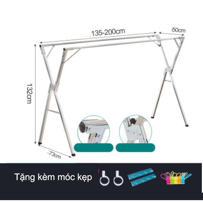 Sào phơi đồ chữ X co giản 1,35-2m thép không rỉ + có tặng kèm kẹp móc