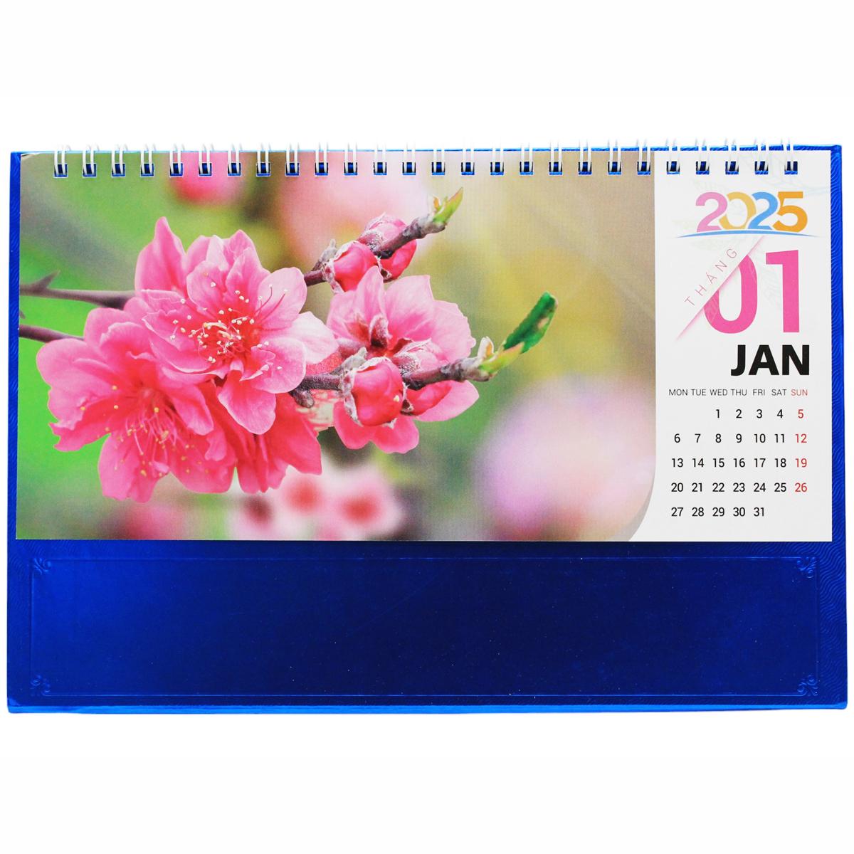Lịch Bàn 2025 Có Note - Lộc Biếc Hoa Xuân - Văn Lang VL-LB16 - Đế Màu Xanh