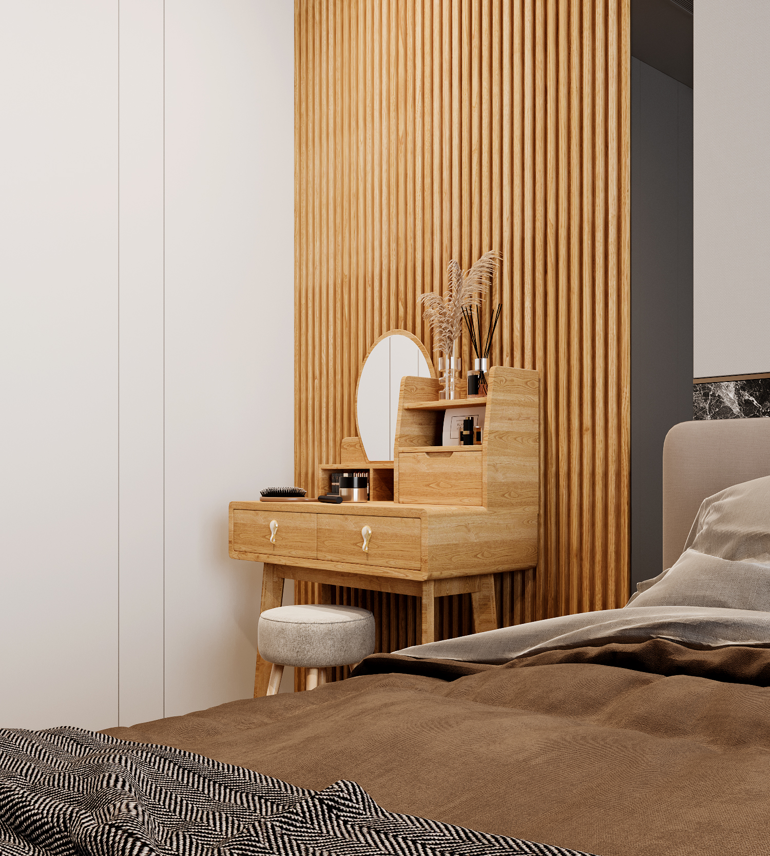 Bàn trang điểm phòng ngủ hiện đại BLUEWOOD BTD-001 gỗ MDF lõi xanh chống ẩm