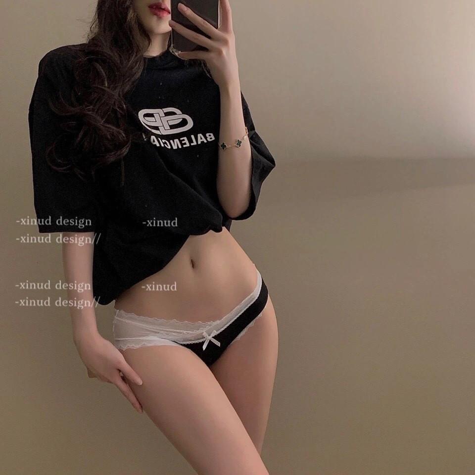 Quần lót cotton mix ren lệch tà quyến rũ