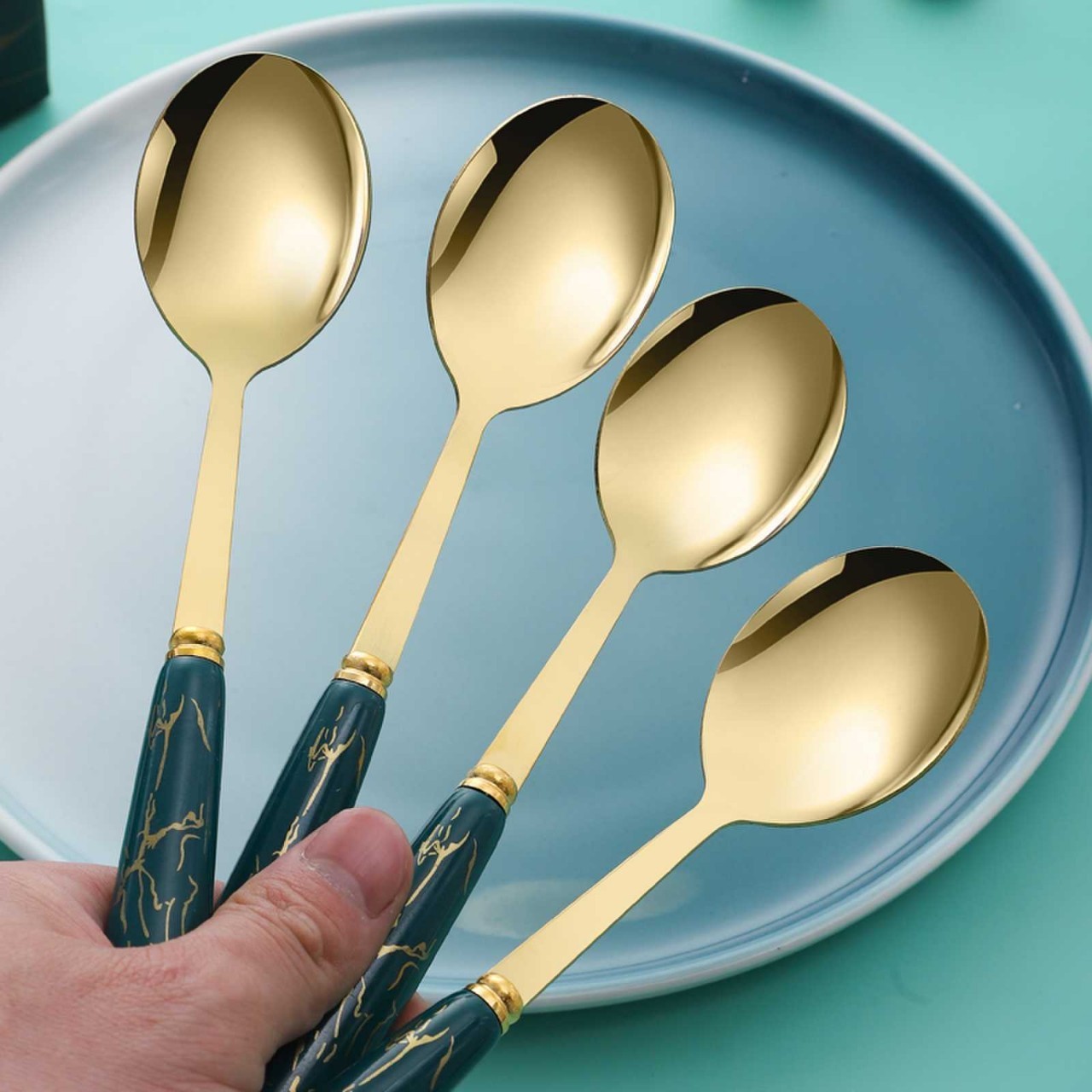 Hộp 6 muỗng vân đá inox sang trọng , muỗng ăn decor trang trí bàn ăn