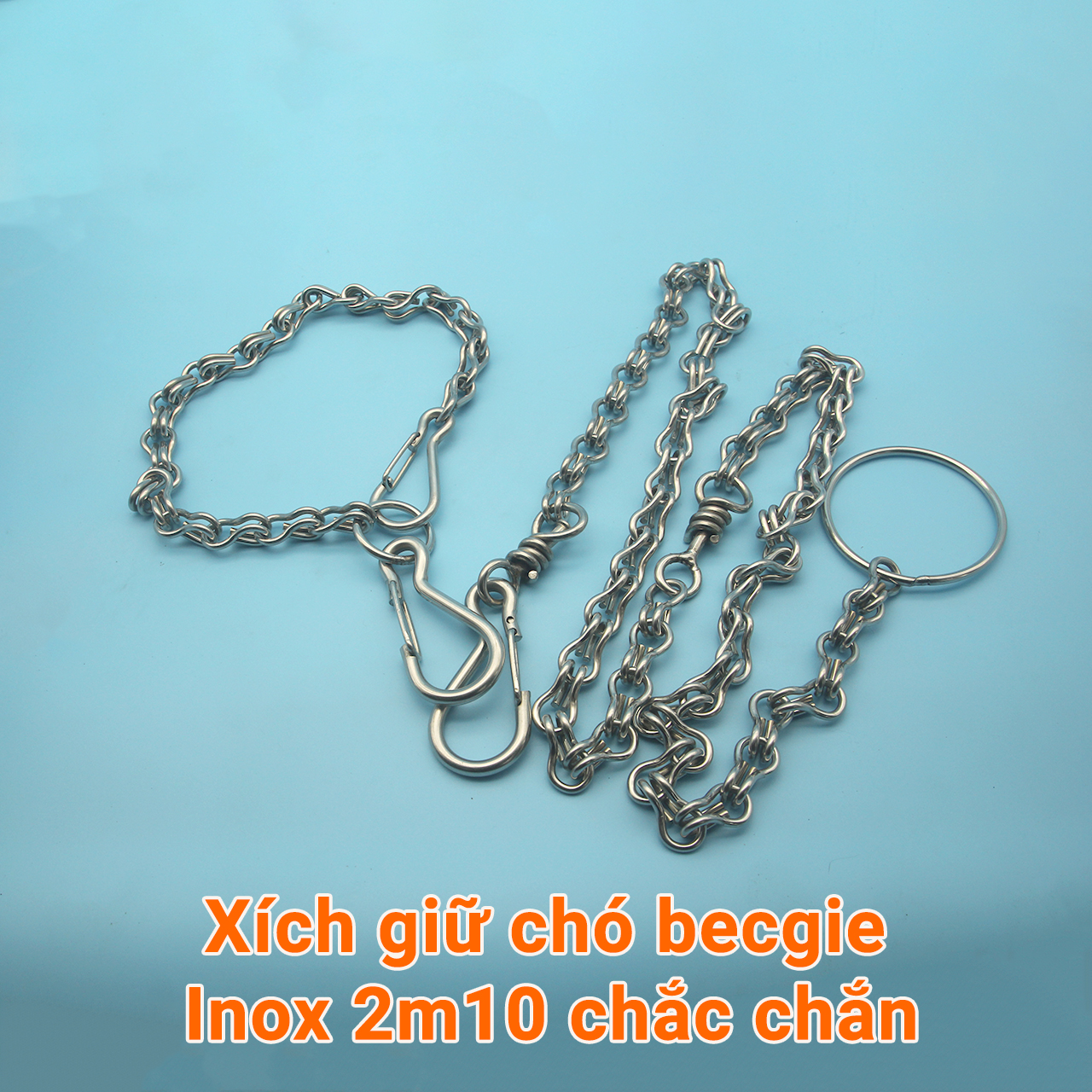 Xích giữ chó becgie Inox 2m10 chắc chắn trọng lượng 0.85kg, có thể tháo khớp thành xích ngắn