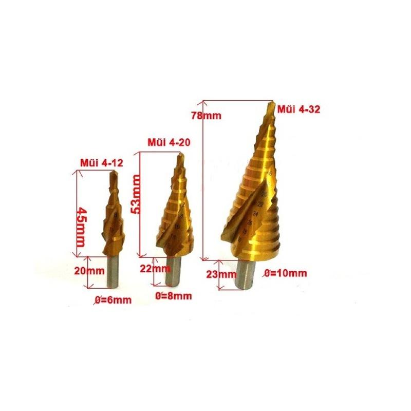 Bộ mũi khoan bước tháp HSS-4241/4 -32mm khoan sắt,thép,nhôm...chuôi tròn