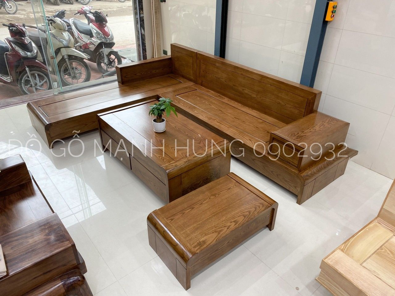 Bộ sofa góc L màu óc chó 2m8 x 2m gỗ sồi MS 12.9A