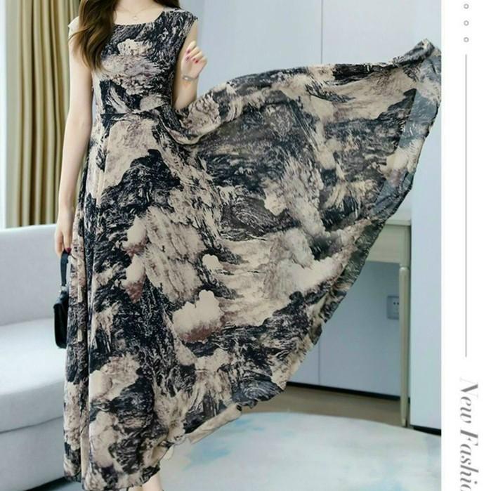 Váy Nữ Dáng Dài, Đầm Nữ Dạng Maxi Dáng Xòe Cổ Tròn Họa Tiết Hoa 2 Lớp Chất Voan Lụa Cao Cấp