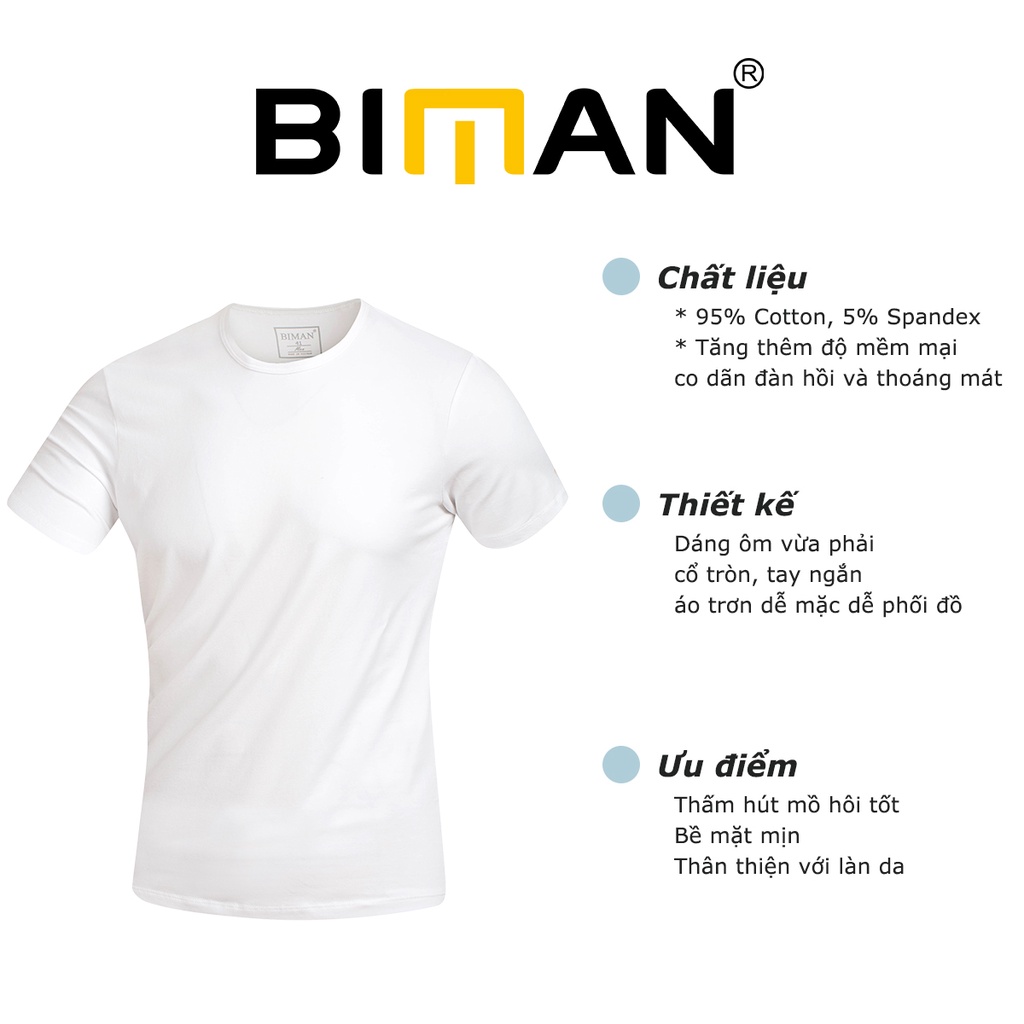 Áo phông nam thun trơn cổ tròn Biman by Biluxury vải co giãn 4 chiều mỏng thoáng không bai xù BST mới 2022