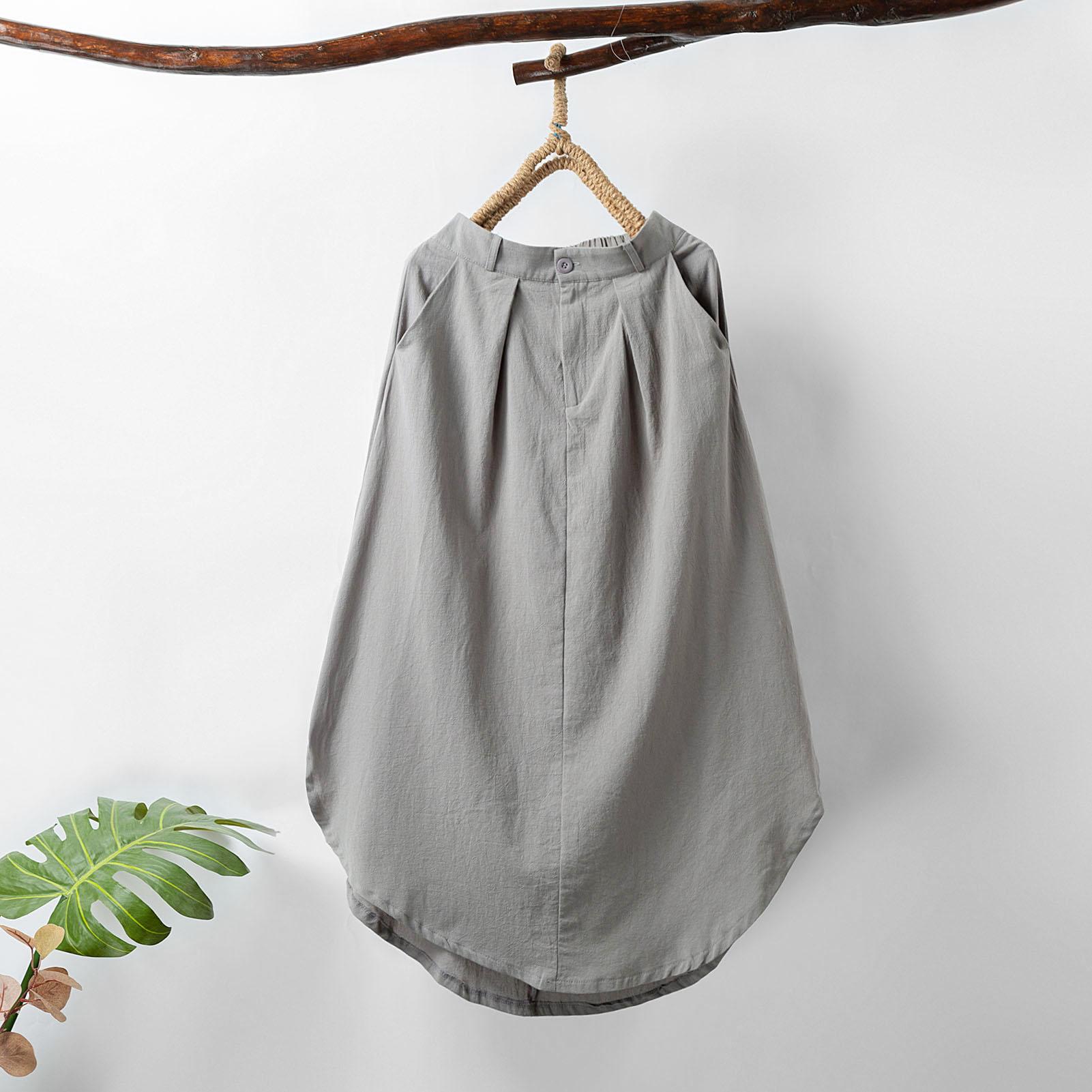 Women Long Skirt Elastic Waist Split Hem Pockets Soft Loose Solid Bottom Ankle-length A-Line Skirt