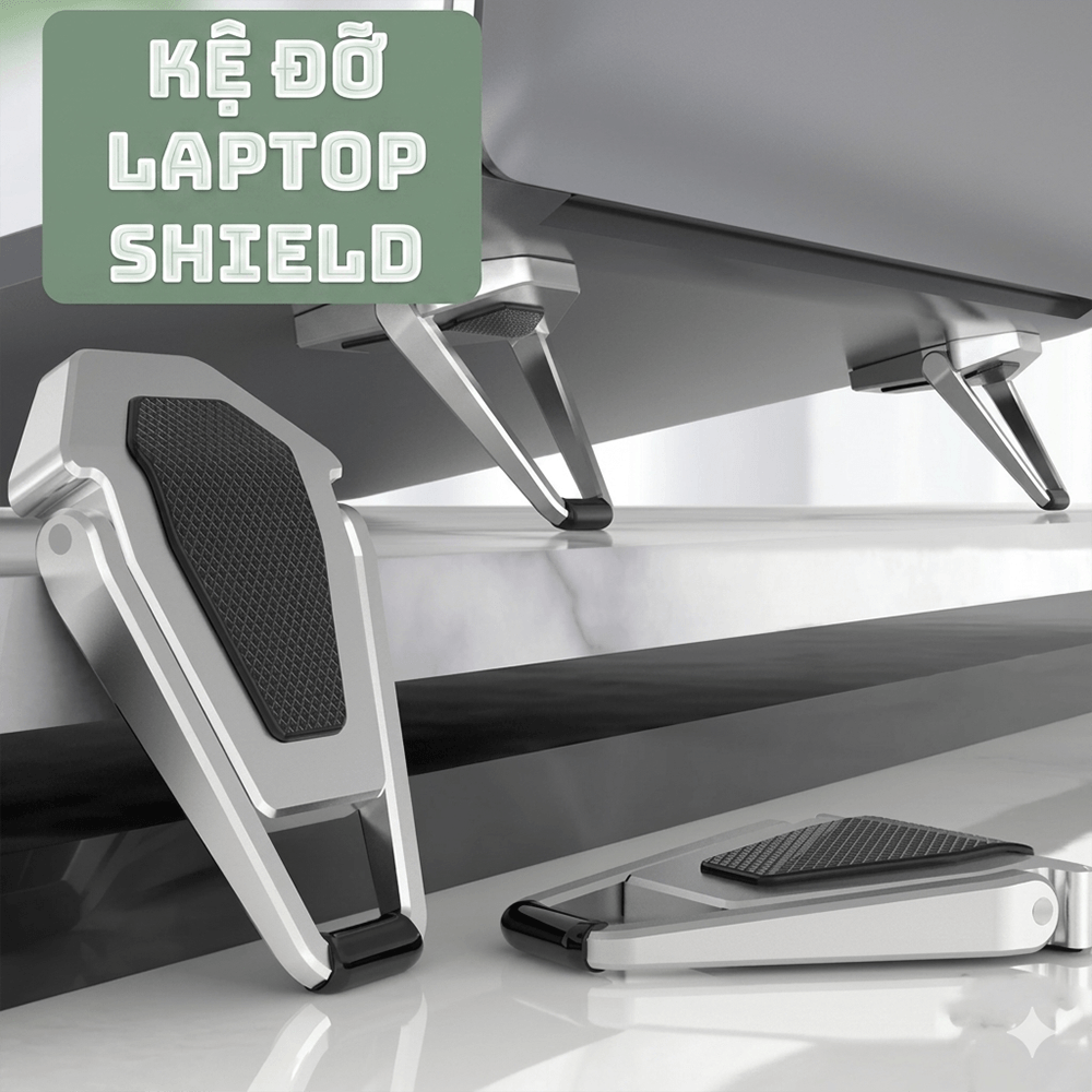 Bộ Đế Kê Laptop Tản Nhiệt Mini Kim Loại Kẽm Cao Cấp Gấp Gọn Giá Đỡ Macbook 2 Chân Keo Dán Siêu Dính - Hàng nhập khẩu
