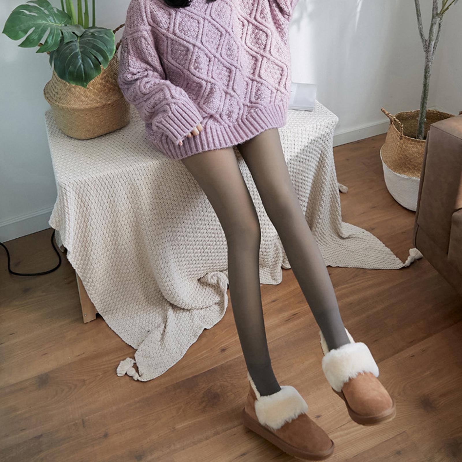 Women Winter Tights Warm Leggings Pantyhose Fake Transparent Tights Seamless High Waist Solid Color for Office Autumn Winter Home