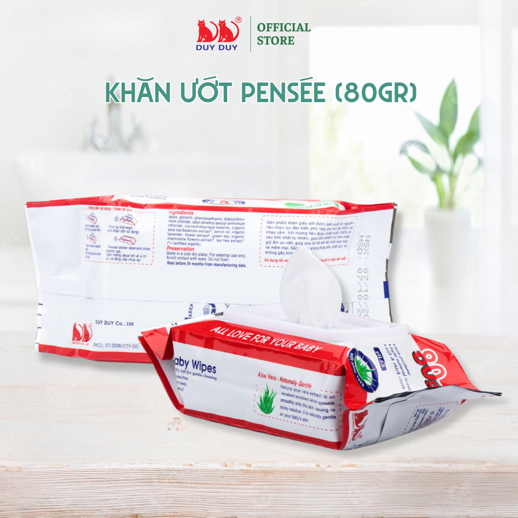 Combo 10 gói Khăn ướt cho bé Baby Pensee vải không dệt rayon cao cấp 55 miếng (13.5x20cm) không paraben