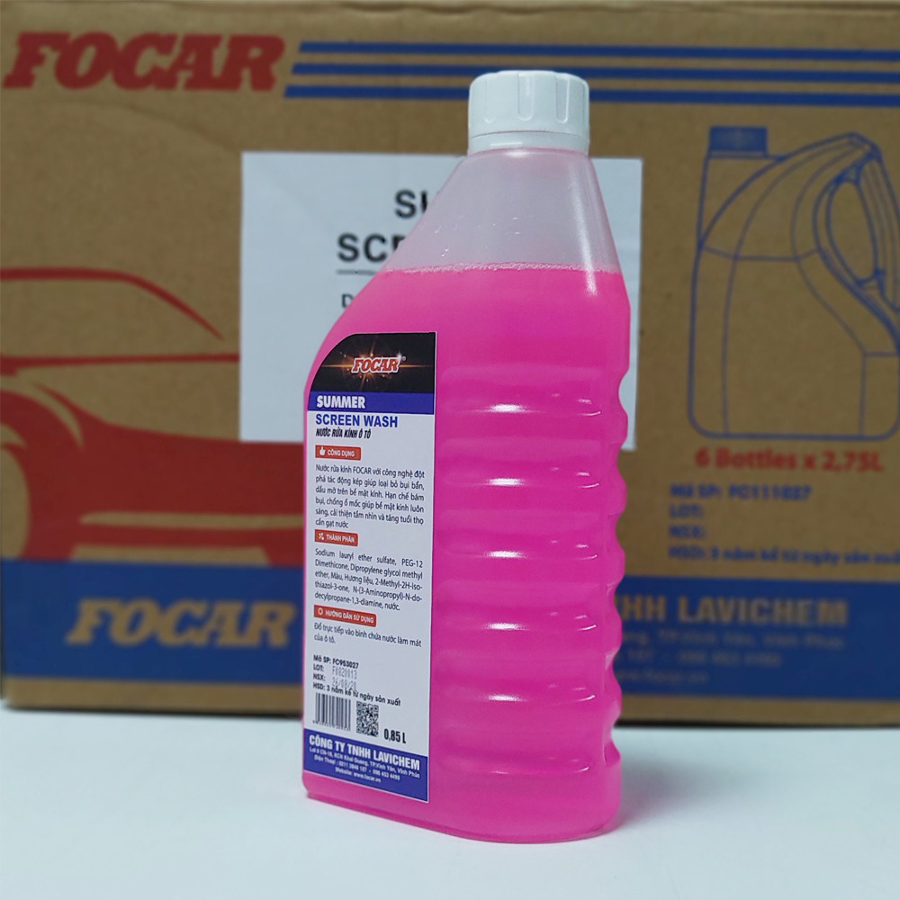 Thùng 9 chai nước rửa kính FOCAR Summer Screen Wash Hồng 850ml - Chống bám bụi, làm sạch kính hiệu quả, tiết kiệm