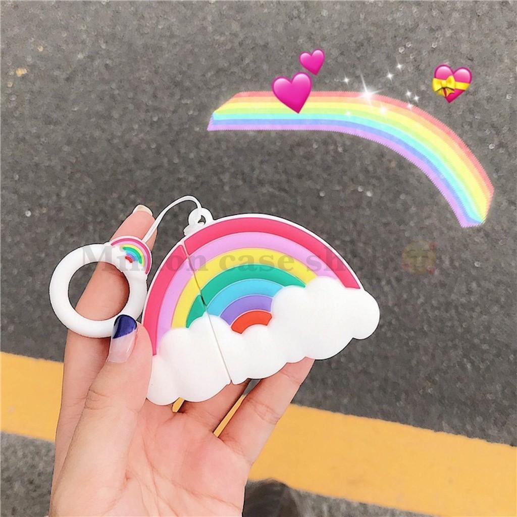 Hình ảnh Bao Case Ốp dành cho airpod 1 và 2, tai nghe bluetooth i11,i12, i100, i9s... silicon 3D Rainbow cao cấp