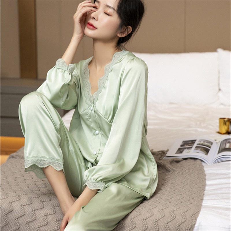 Bô Ngủ Lụa Ren Viền Hàng Quảng Châu - Pyjama Kèm Ảnh Thật