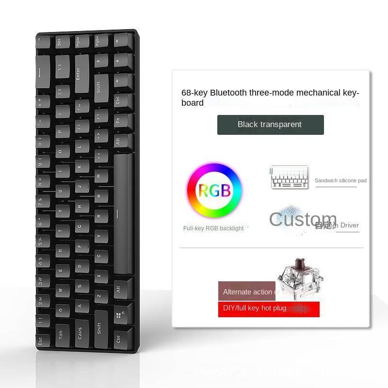 Bàn phím cơ MK68 phím RGB bluetooth 2.4g 3 mode keyboard hotswappable có dây ba chế độ màu xanh lá cây / đỏ / nâu / đen