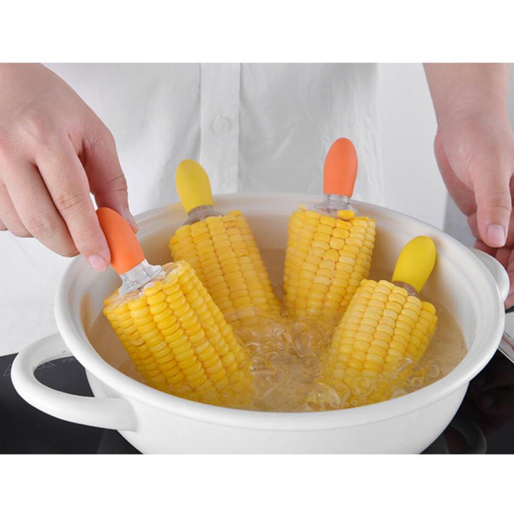 4 Pieces Heat Resistant Corn Holders Corn on the Cob Skewers Prong Forks for