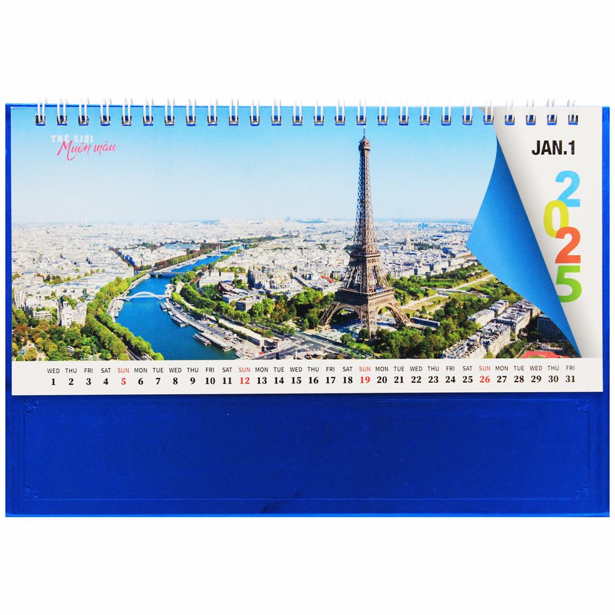 Lịch Bàn Ngang 2025 - Thế Giới Muôn Màu - Văn Lang VL-LB13 - Đế Màu Xanh