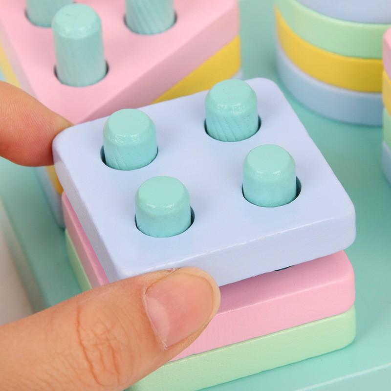 Đồ chơi gỗ Montessori thả hình 4 coc cho bé phát triển kỹ năng cơ bản
