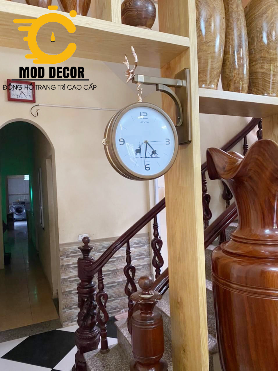Đồng hồ treo tường Gỗ 2 mặt Hm7728-15