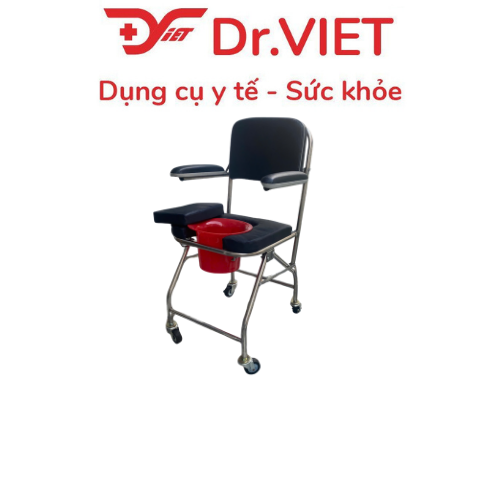 Ghế bô vệ sinh mặt nệm có bánh xe - PKGVS02 - Ghế bô hỗ trợ người bệnh đi vệ sinh tại chỗ