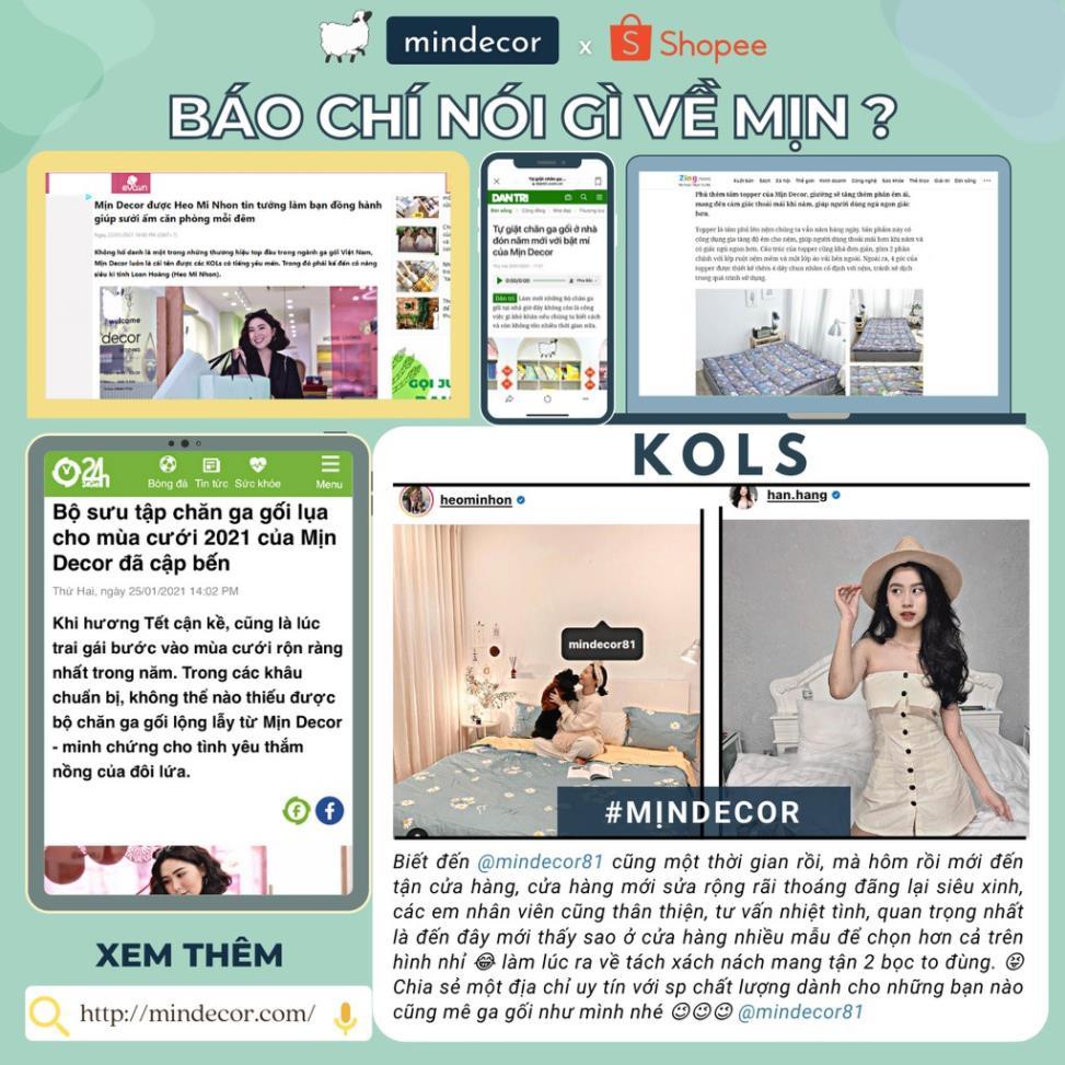 Bộ chăn ga gối cotton living mềm mại thoáng mát bo chun miễn phí