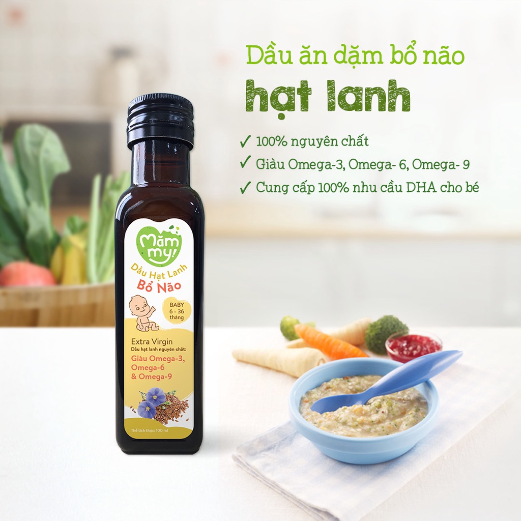 Dầu Ăn Dặm Bổ Não Hạt Lanh MĂMMY - Cung Cấp Omega 3 Nhiều Nhất Cho Trẻ Ăn Dặm