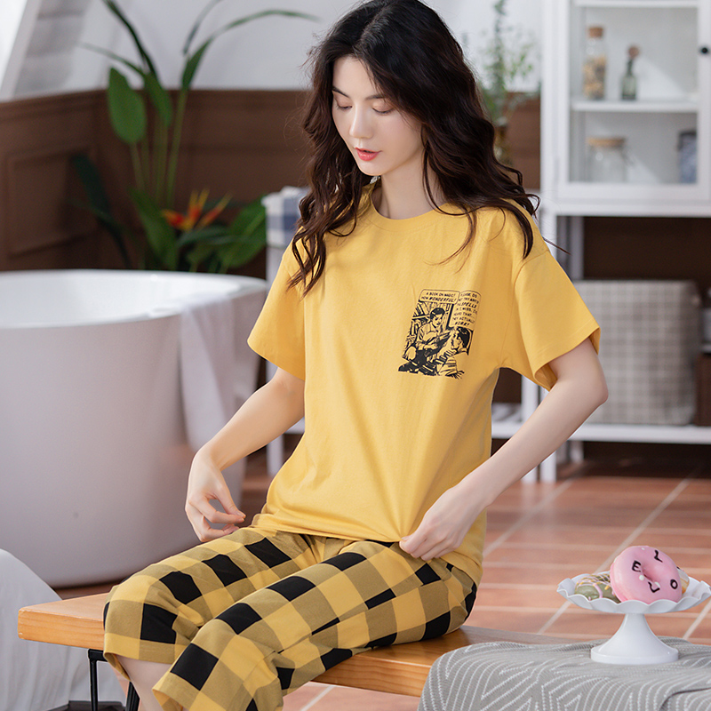 Đồ mặc nhà cotton quần lửng sọc caro 8870