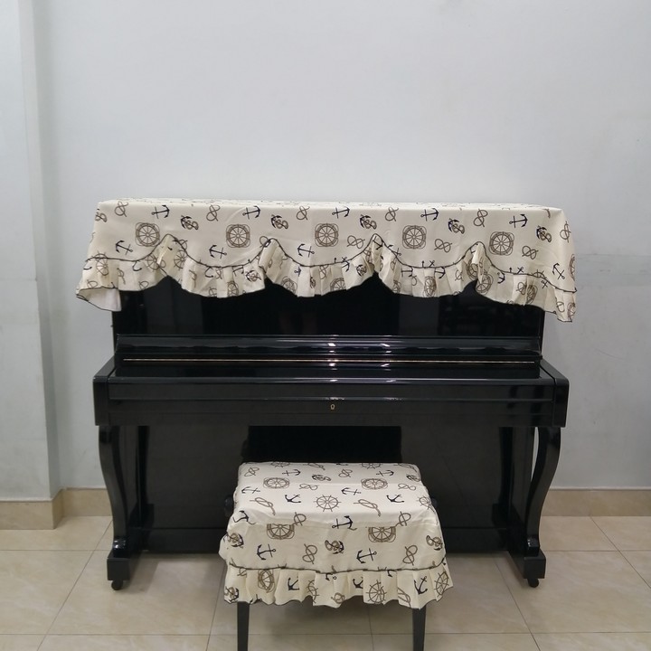 BỘ ĐÔI KHĂN PHỦ ĐÀN VÀ PHỦ GHẾ ĐÀN PIANO CƠ CAO CẤP HỌA TIẾT THỦY THỦ