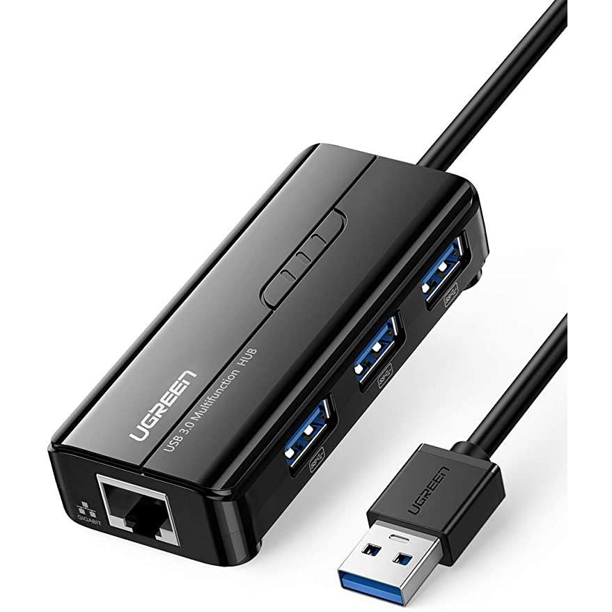 HUB USB 3 cổng 3.0 kèm cổng mạng LAN 10/100/1000 Mbps UGREEN CR103 20265 - Hàng chính hãng