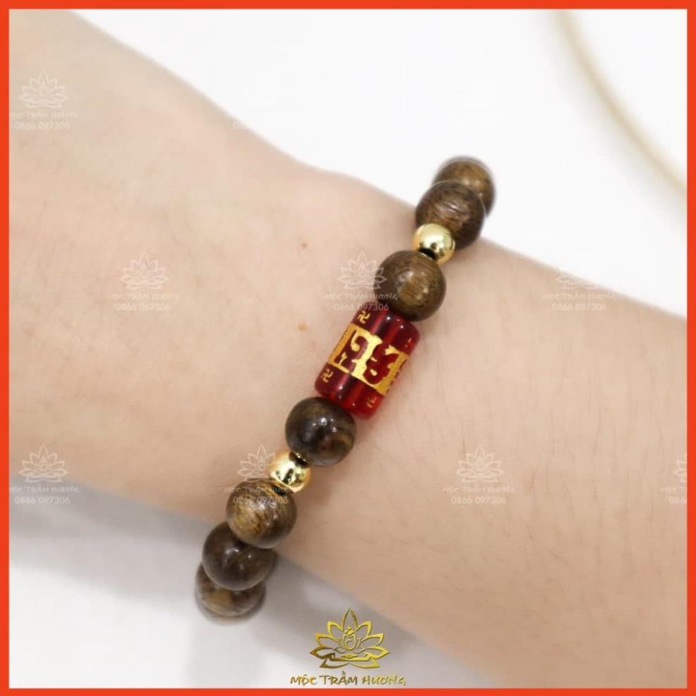 Vòng Trầm Hương Tròn Đơn Đính Đá Trụ Ngọc OMANI Trợ Mệnh Size 6/7/8/10mm - Đá Phong Thủy - May Mắn & Tài Lộc