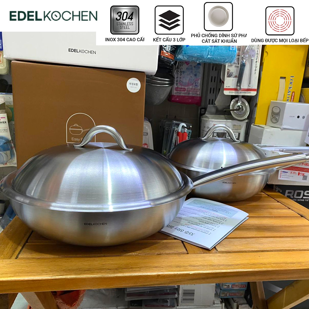 Chảo sâu lòng Inox 304 đúc liền khối Hàn Quốc Easy Prism phủ chống dính Ceramic Oganic 28cm