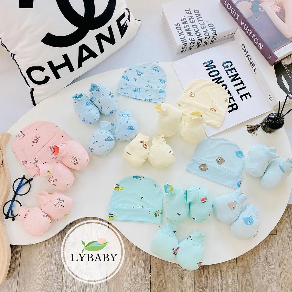 Set mũ bao tay bao chân chất thun lạnh cho bé sơ sinh PK05 LYBABY