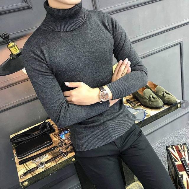 Áo len nam cổ lọ trơn co dãn 4 chiều mềm mịn