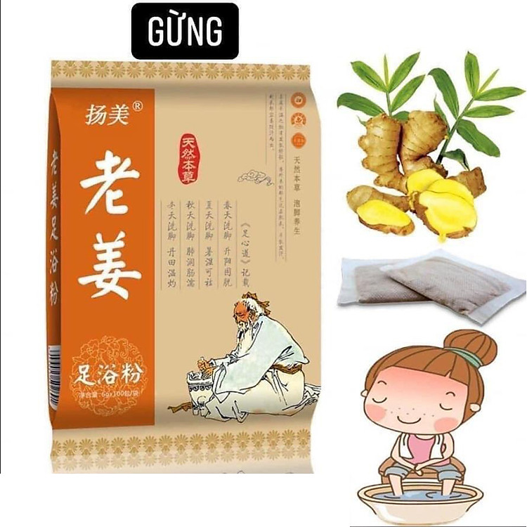 Túi 100 Gói Ngâm Chân Thảo Dược Gừng, Đương Quy, Nghệ Tay, Ngải Cứu Giúp Lưu Thông Máu, Giảm Đau Mỏi Còn Rất Nhiều Tác Dụng Tốt Cho Sức Khoẻ