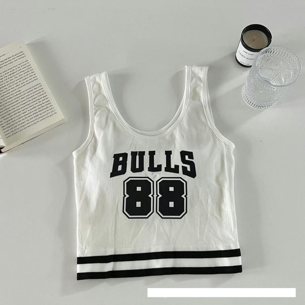 Áo bra bản to thể thao, hoạ tiết chữ Bull88, dáng crotop kèm đệm mút may liền, Thiết Kế thoái mái, ôm nhẹ Sport Nữ