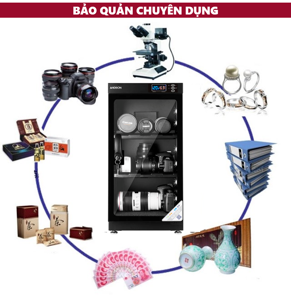 Tủ chống ẩm máy ảnh 50 lít điện tử Andbon, Tủ hút ẩm đựng máy ảnh 50l ba ngăn tiết kiệm điện công nghệ Nhật Bản dung tích lớn dry cabinet - Hàng Nhập Khẩu