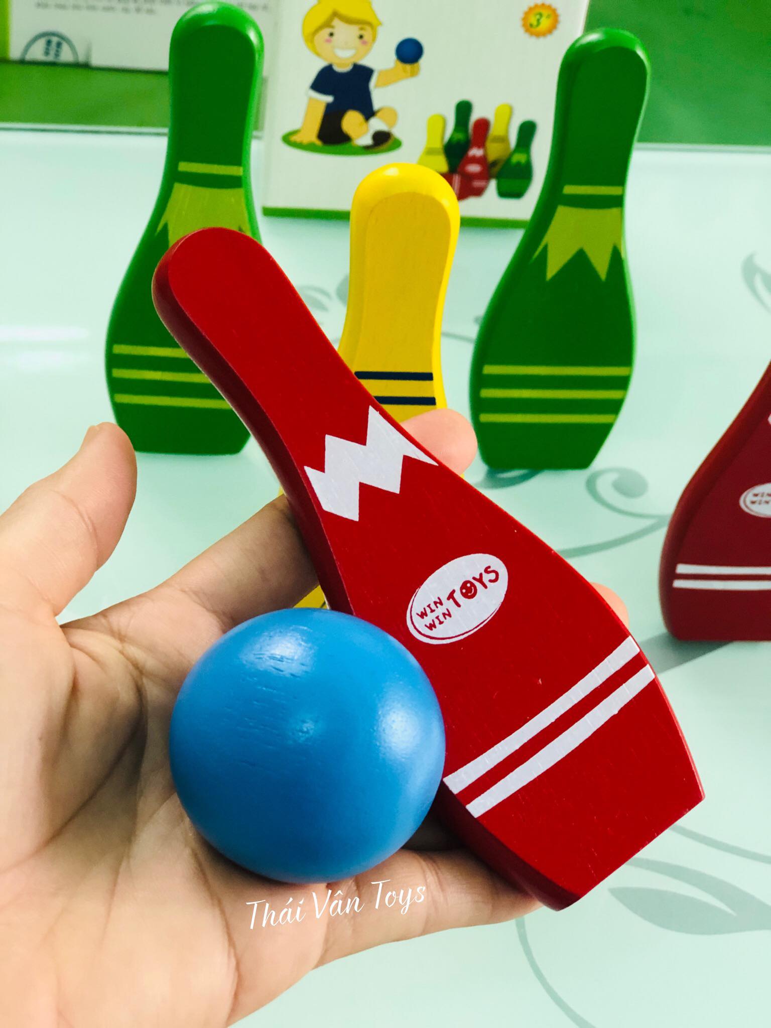 Trò chơi bowling bằng gỗ cho bé - Ném bóng nhiều màu - Đồ Chơi An Toàn