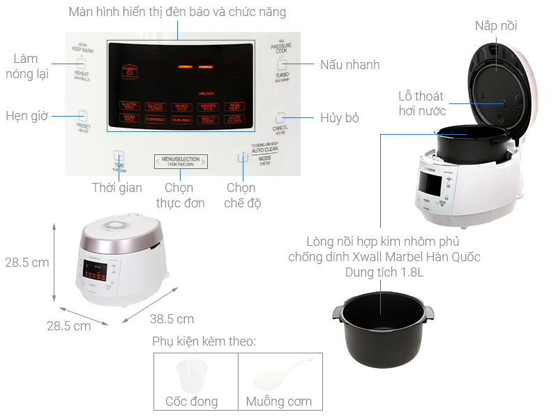 Nồi Cơm Điện Cuckoo CRP-PK1000S/P2PIVNCV 1.8L - Hàng chính hãng