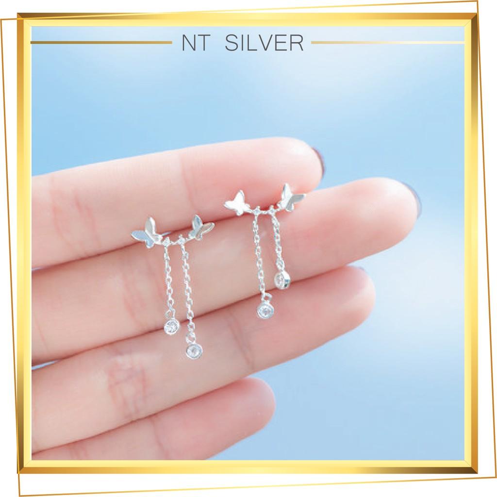 Bông Tai Bạc Nữ Khuyên Tai Bạc Ý 925 Dáng Dài Phong Cách Hàn Quốc Siêu Dễ Thương - NT Silver