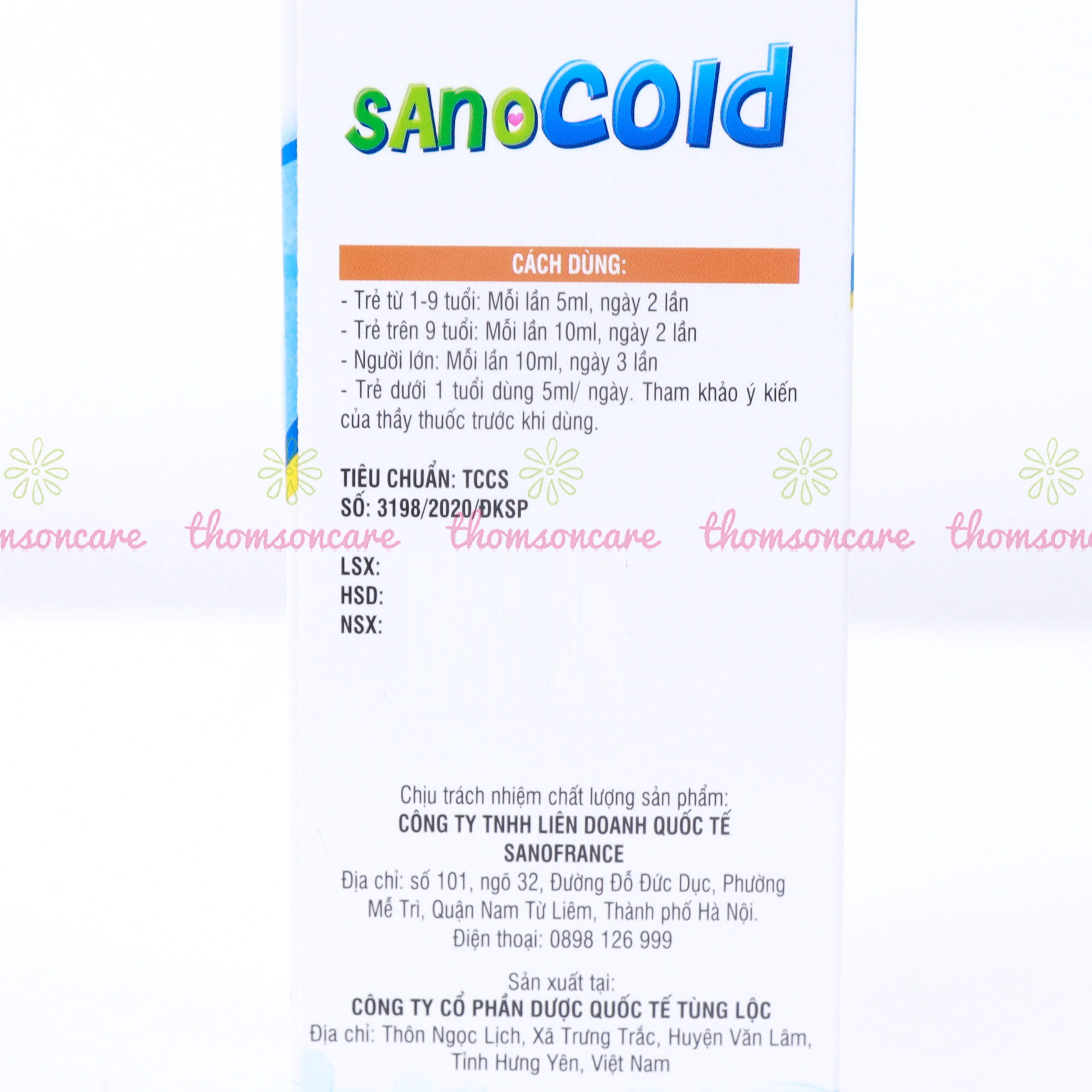 Siro thanh nhiệt cho bé Sano Cold - giúp giảm nhiệt miệng, nóng trong, chảy máu chân răng từ thảo dược - Chai 100ml Thomsoncare