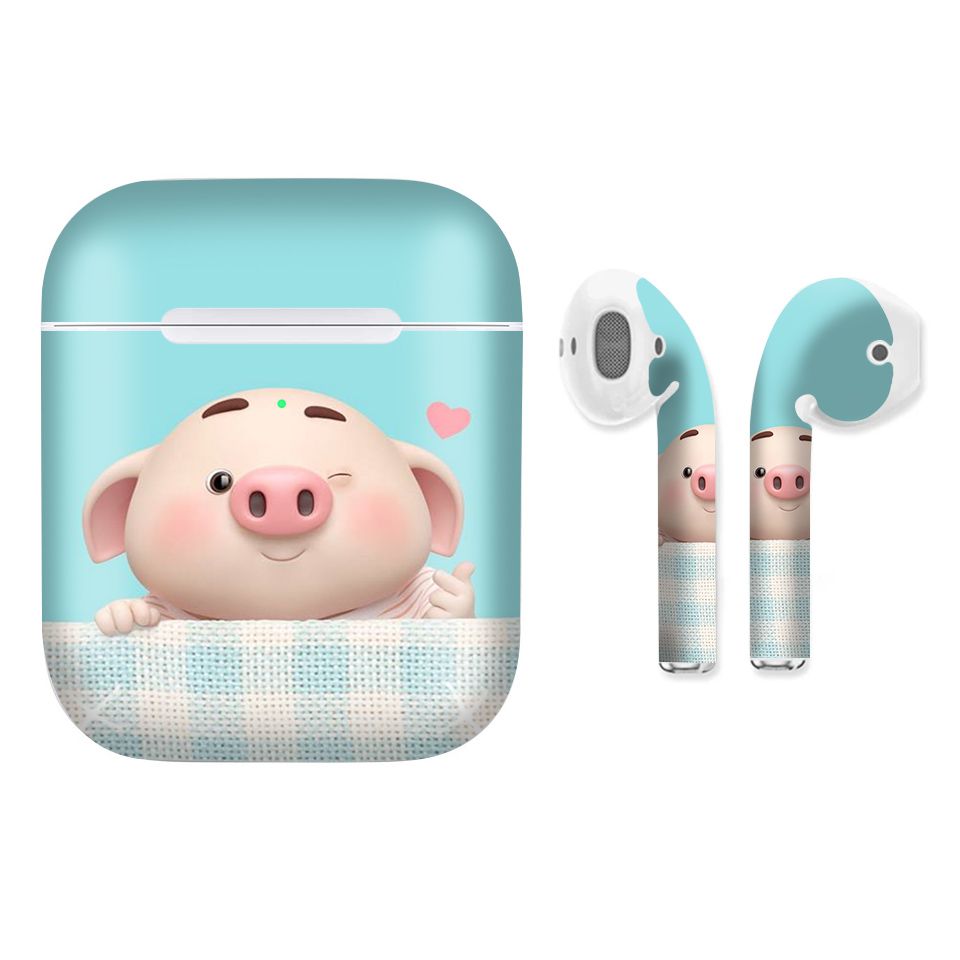 Miếng dán skin chống bẩn cho tai nghe AirPods in hình Heo con dễ thương - HEO2k19 - 163 (bản không dây 1 và 2)