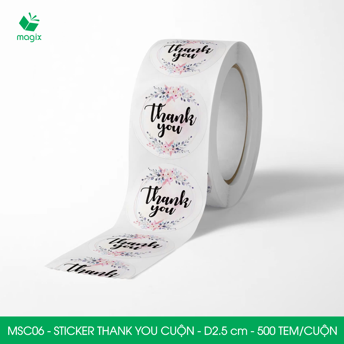 MSC06 - D2.5 cm - Cuộn 500 sticker thank you tròn, nhãn dán thank you, tem dán cảm ơn