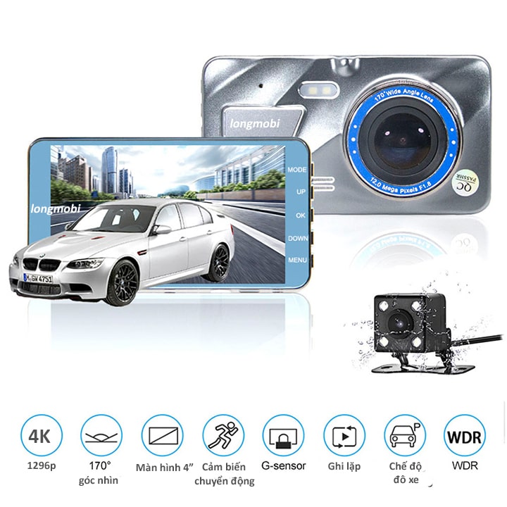 Camera Hành Trình A10 Kèm Camera Lùi 12 Megapixcel Hàng Nhập Khẩu Cao Cấp FHD 1080P Sắc Nét