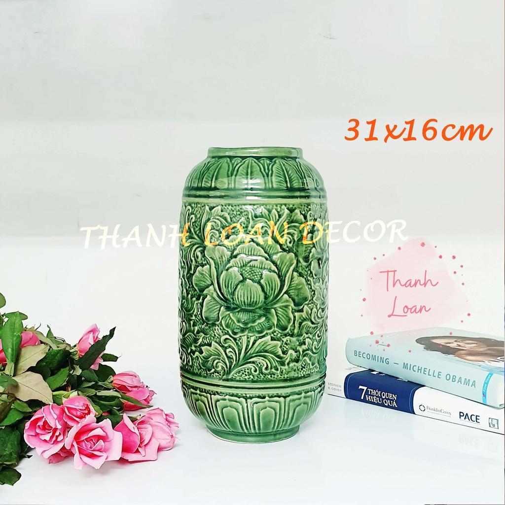 Lọ hoa gốm sứ Bát Tràng cỡ vừa - Bình hoa trang trí để bàn cao 30 cm - Loại 1