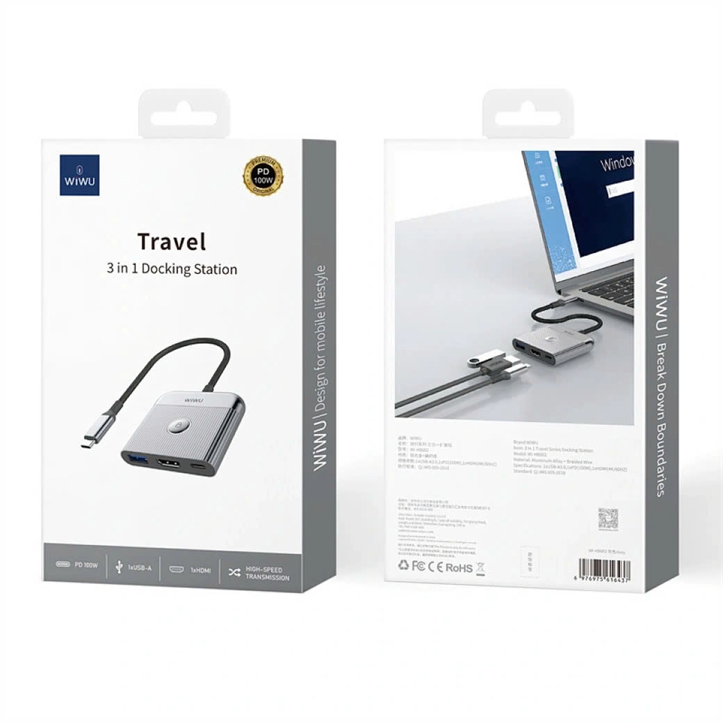Hub Chuyển Đổi WI WU Travel 3-IN-1 TYPE C WI-HB002 - Hàng Chính Hãng