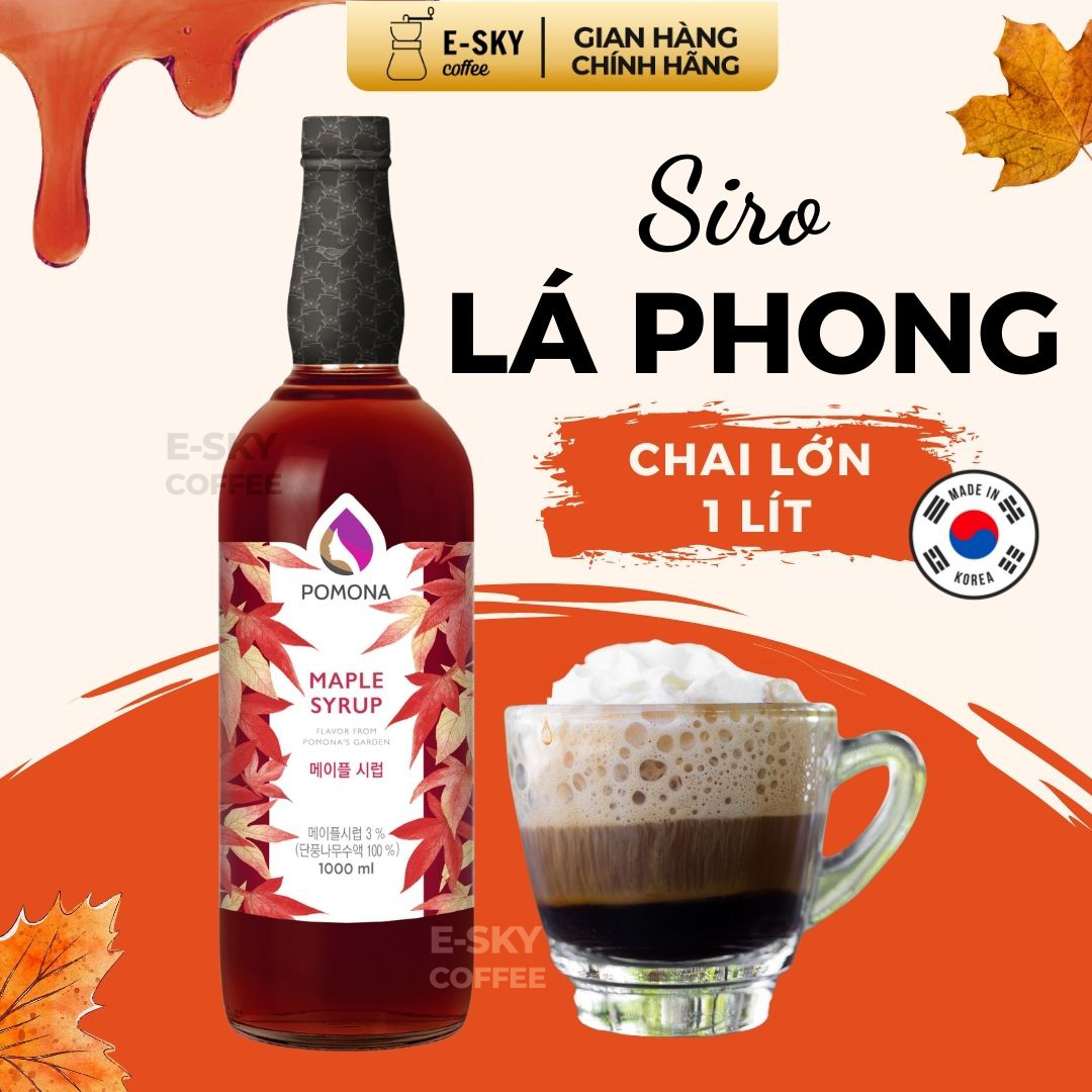 Siro Lá Phong Pomona Maple Syrup Nguyên Liệu Pha Chế Hàn Quốc Chai Thủy Tinh 1 lít